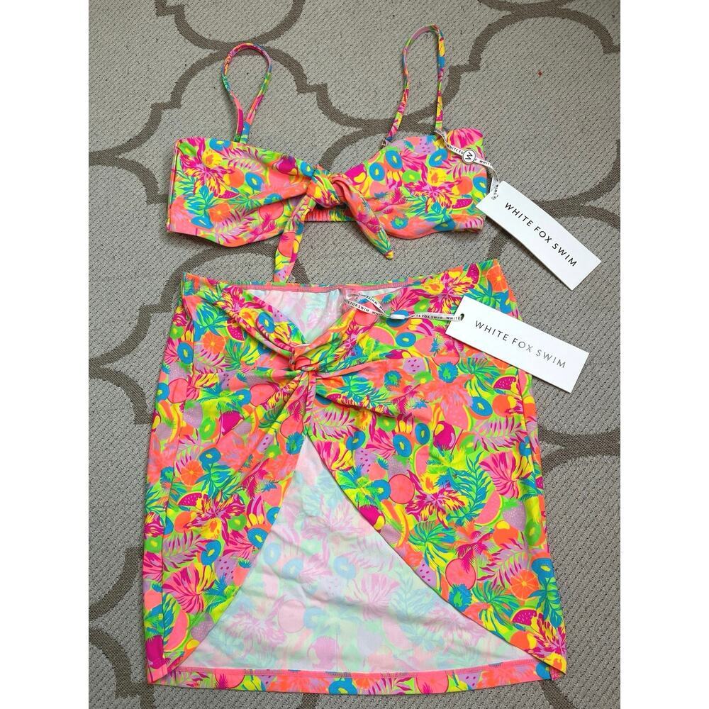White Fox Copacabana bikini knotted Top Sweet Sunset Twist skirt, size medium
